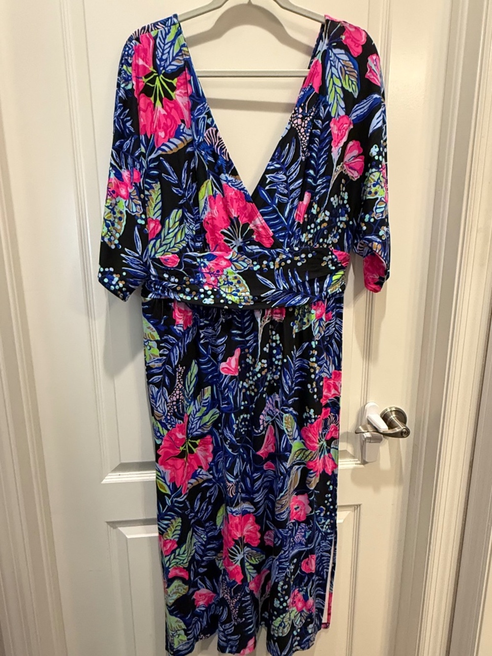 NWT Lilly Pulitzer Parigi Elbow Sleeve Dress in Onyx Random Stripes, Size XL